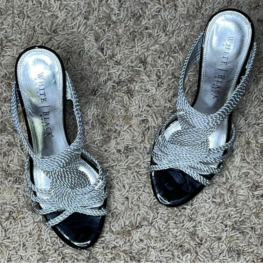 White House Black Market Silver Metallic Slip On Sandals